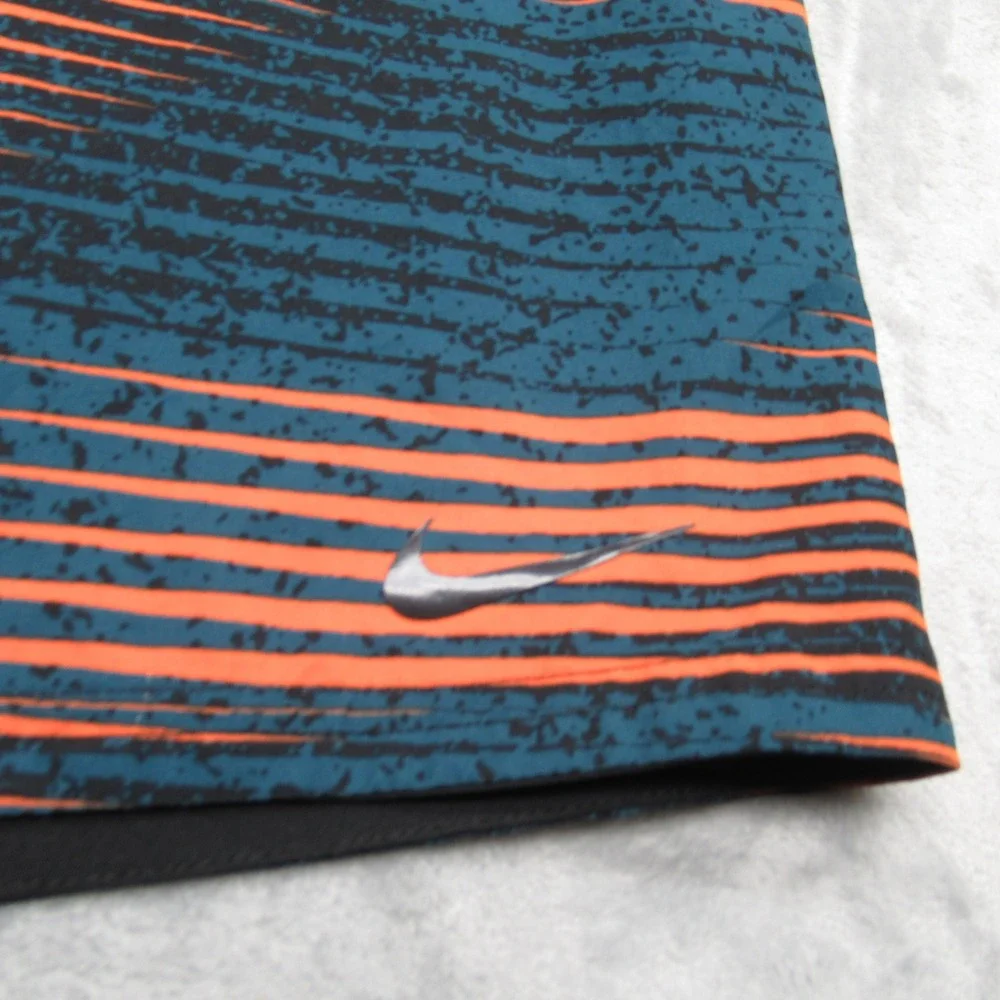 Nike Swim Shorts Mens 32 Orange Blue Striped Cargo Pocket‎ Lace Up Trunks Board